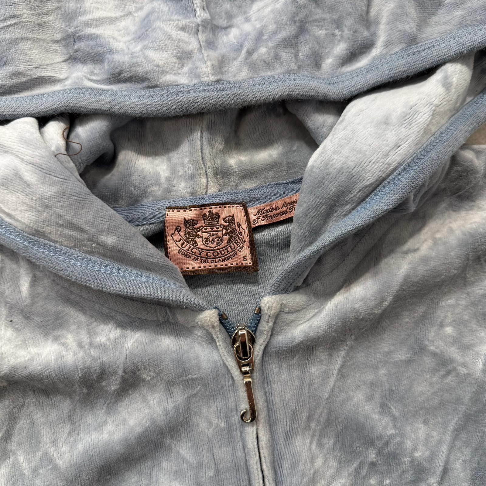 Vintage Juicy Couture Women’s Heather Blue Velour Full Zip Hoodie Preppy Size S
