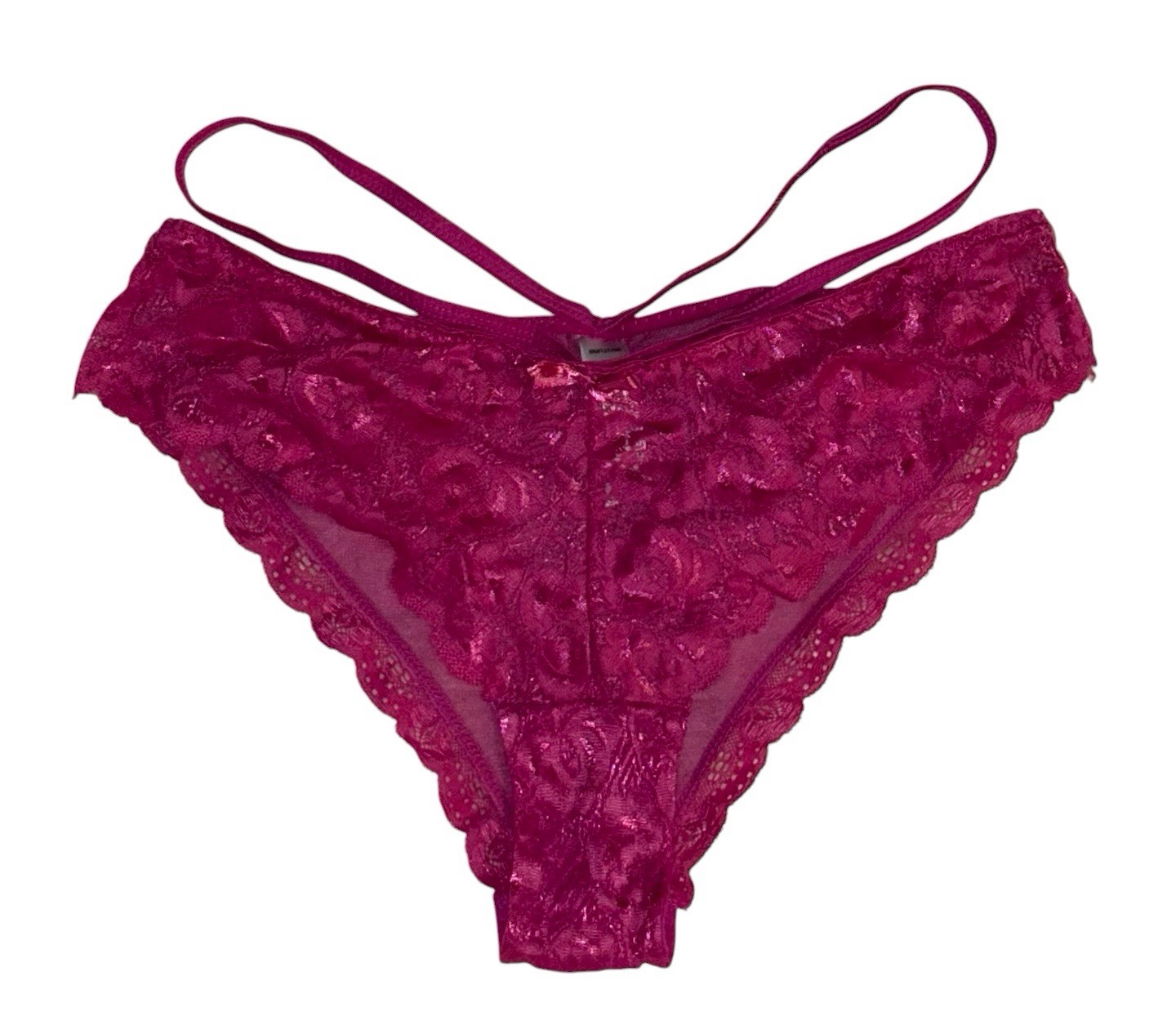 SENSUAL Pink Shiny Lace Front Sheer Mesh Back Bikini Panties Womens M NWOT