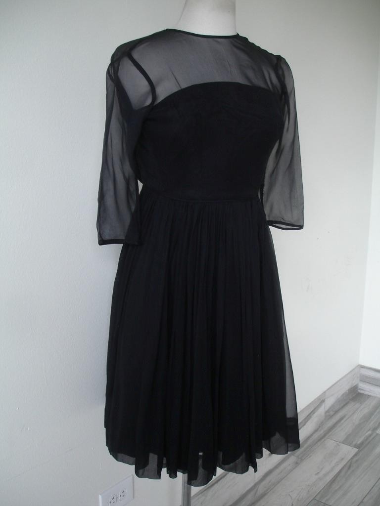 Women’s XS Vtg 1920’s Little Black Dress Petite Juniors Sheer Crepe Peplum USA