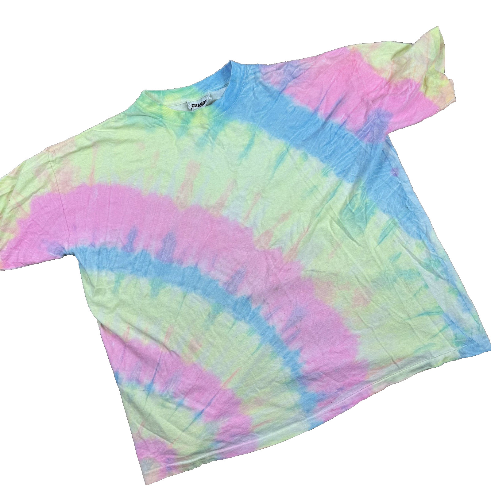 Vintage 80’s Pastel Tie Dye Single Stitch T Shirt Gitano OSFA Pink Yellow Blue