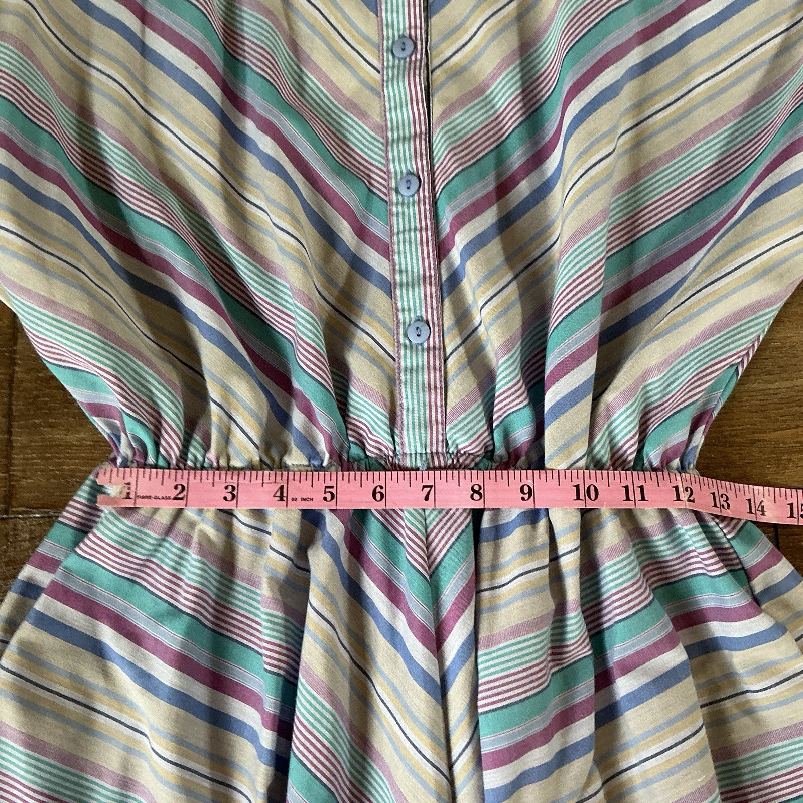 VINTAGE American Shirt Dress Pastel Stripe Button Midi USA Women’s Sz 15/16 #1D9