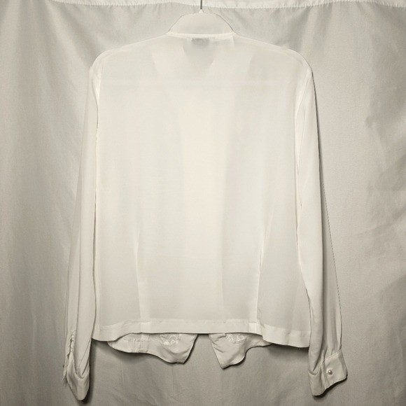 Vintage Kathy Che White Polyester Embroided Pearl-tone Beads & Buttons Blouse 14