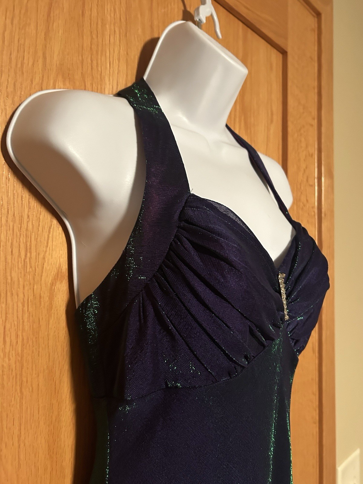 Vintage Y2K Iridescent Purple And Green Metallic Maurice’s Halter Formal Dress