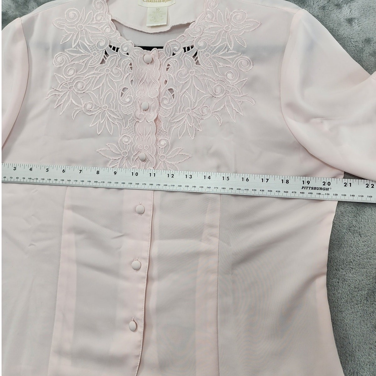 Vintage Christie & Jill Top Womens M/L Pink Pastel Embroidered Floral Button Up