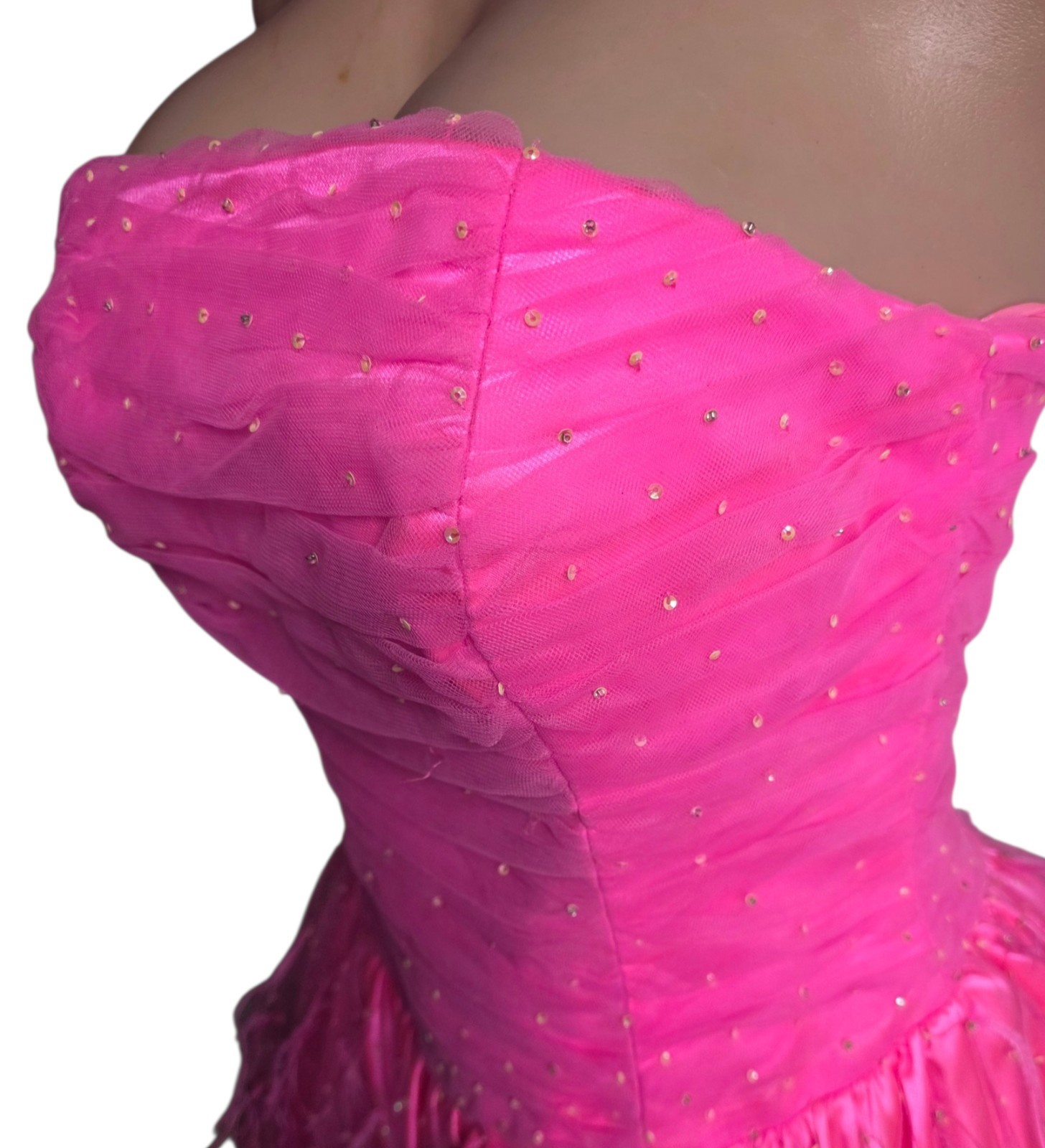 Vtg 80s Alyce Designs Strapless Ruched Bodice Mini Dress Women 6 Barbiecore Glam