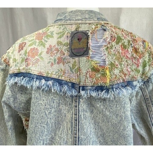 Vintage JouJou Patchwork Denim Jacket Floral Tapestry Grunge Boho L