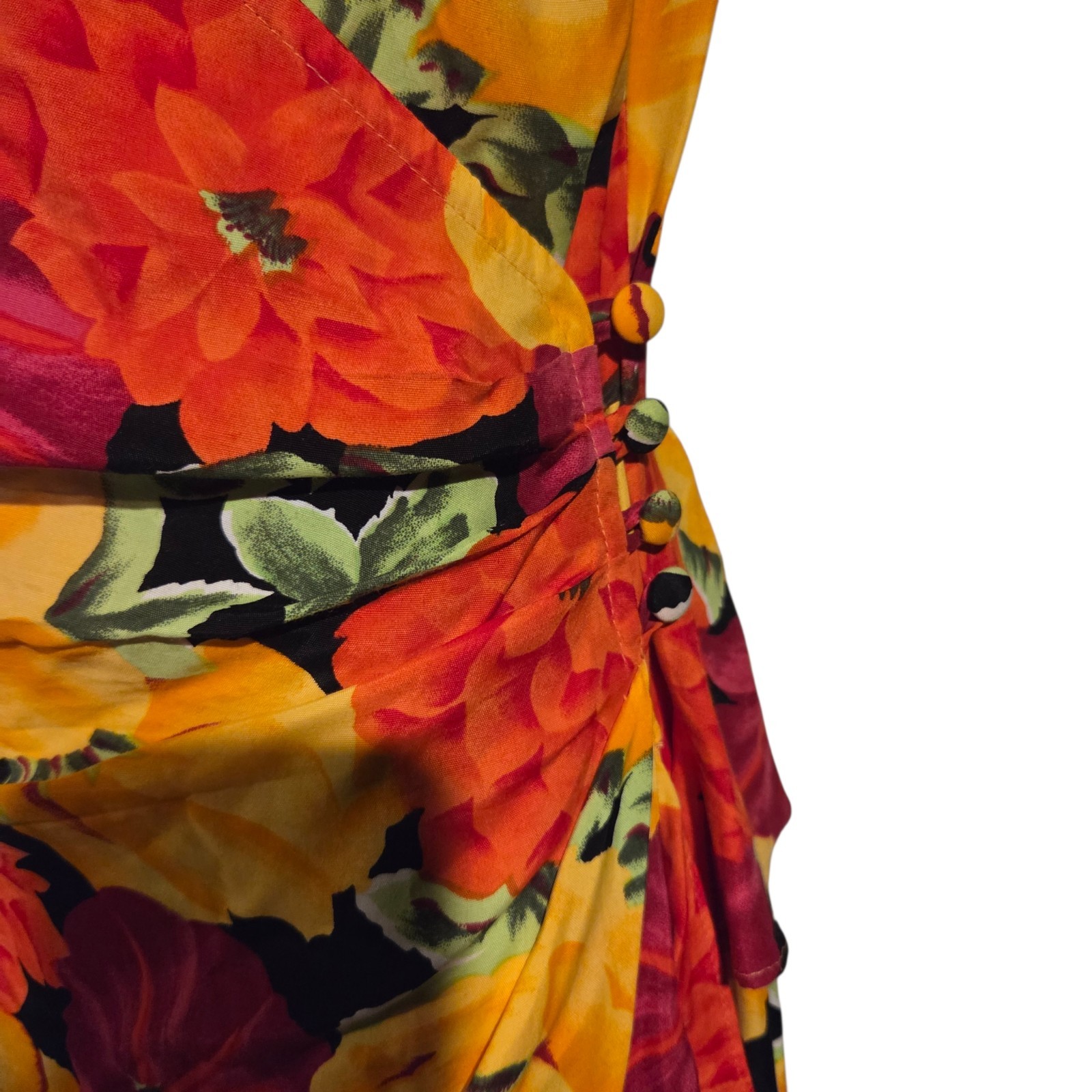 Vintage Nina Piccalino II Peplum Wrap Dress Hawaiian Tropical Fits Approx Medium