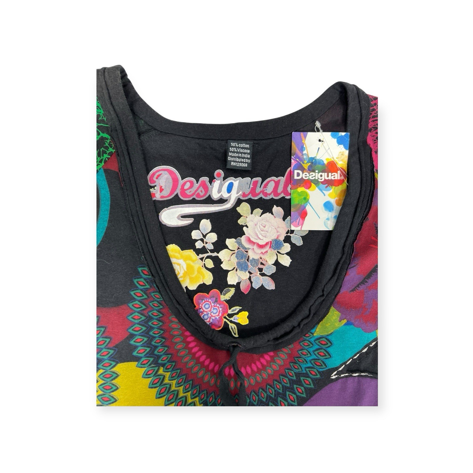 VTG Y2K DESIGUAL WHIMSICAL T-SHIRT TOP RAVE MOD DISCO PSYCHEDELIC CYBER GOTH NWT