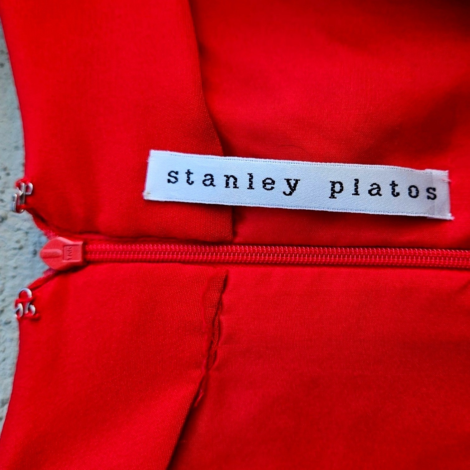 Vintage Stanley Platos Red Couture Silk Dress Pockets Flower Detail Size 10