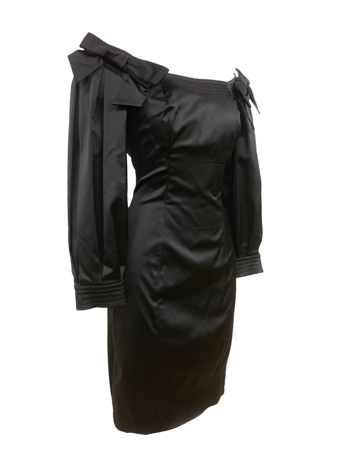 Vtg Vintage 1990s 1990s Henri Bendel Cold Shoulder Bow LBD Black Cocktail Dress