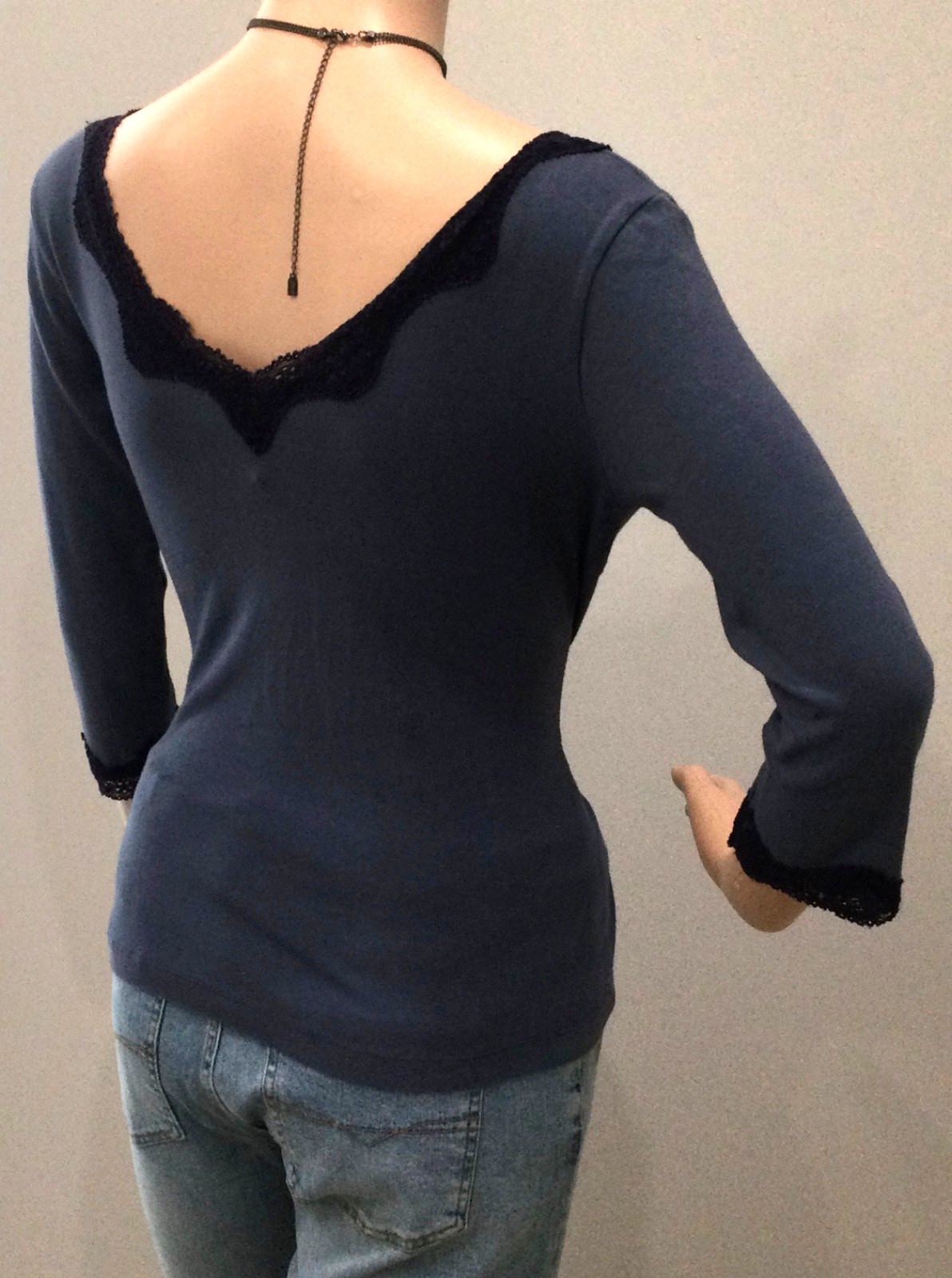NWT Anthropologie Ann Ferriday Dusty Blue Lace Trim Romantic Top M Bella Swan