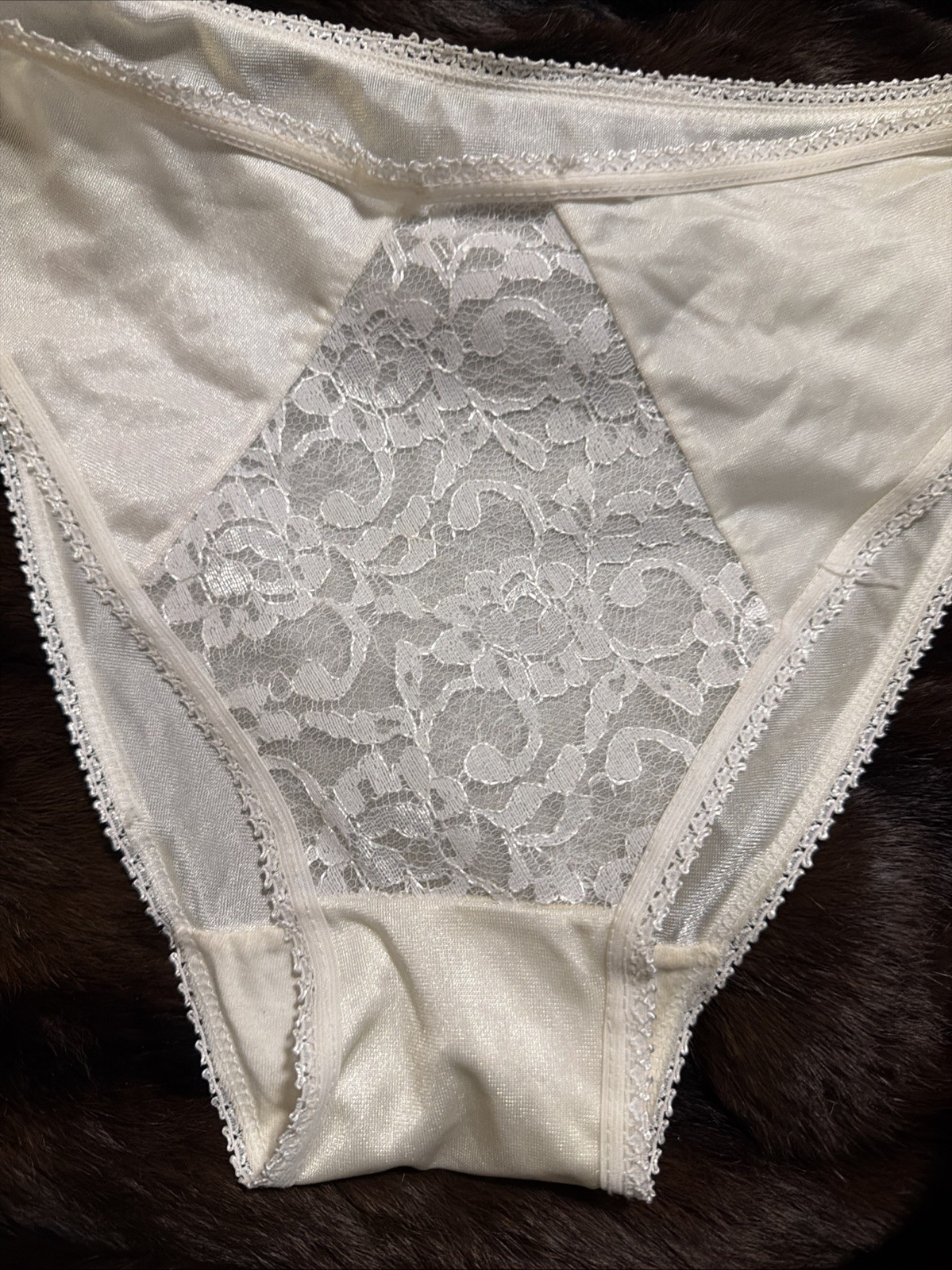 Vintage DONNA LOREN Sheer Mesh Lace Front Hi-Cut XL White Panties Nice