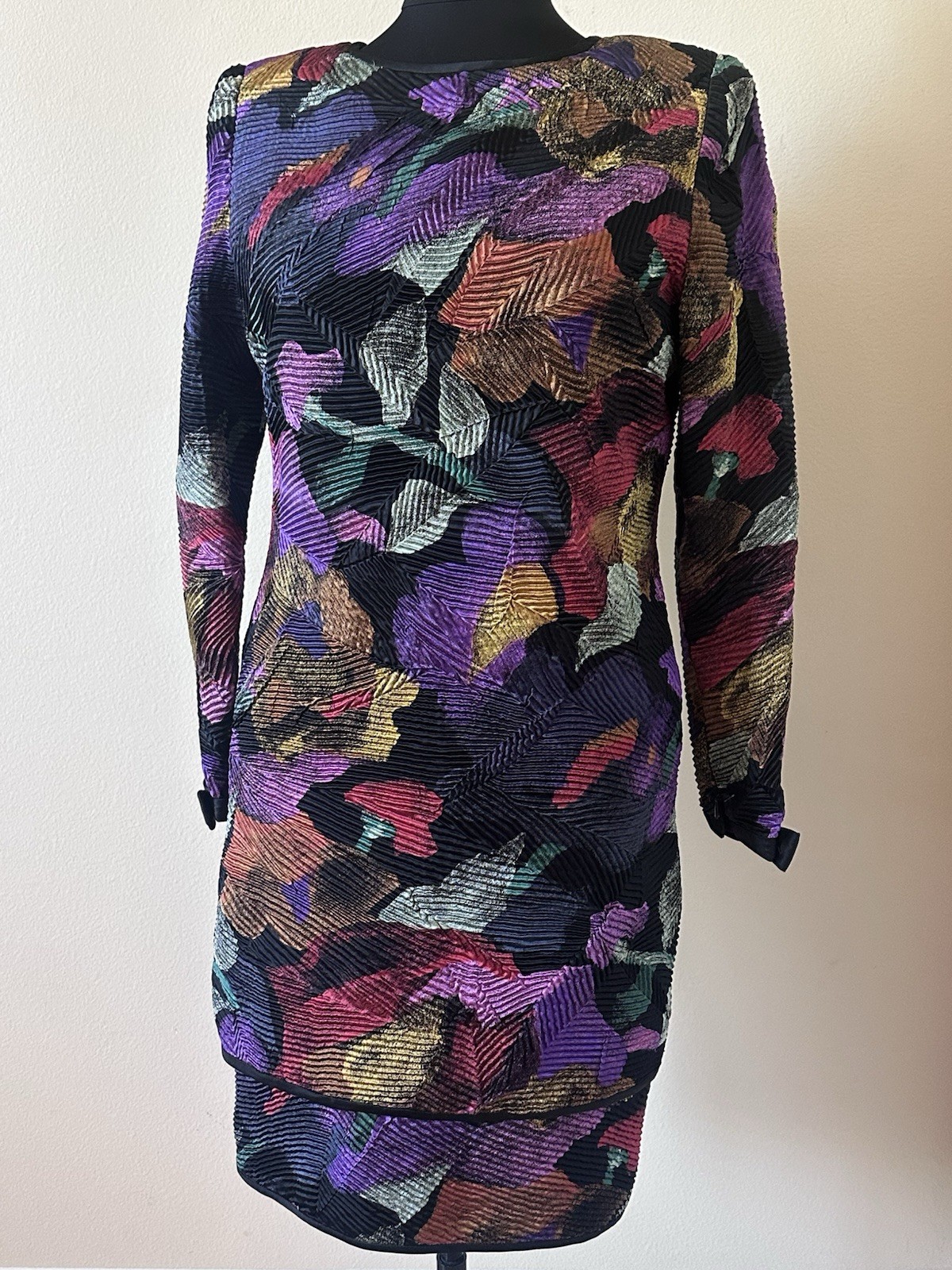 Stanley Platos Martin Ross Vintage Couture Cocktail Dress Multi Jewel Tones Sz 8