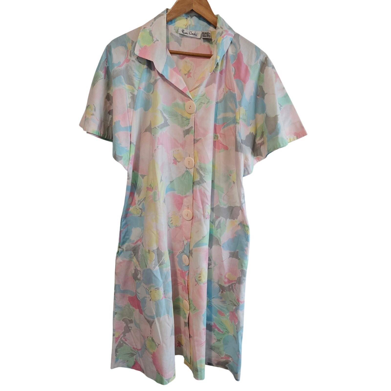 Vintage Pierre Cardin Floral Dress Women Lrg Pink 70s Midi Preppy Cottage Retro