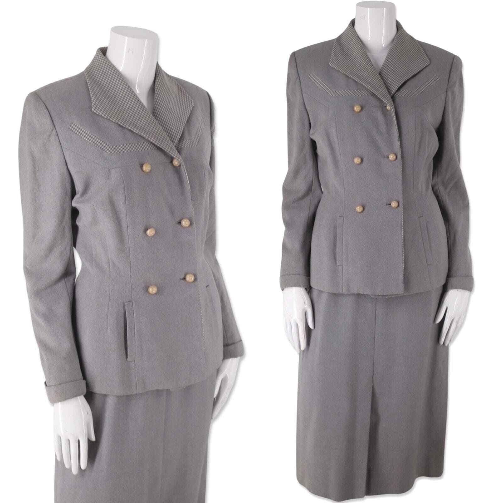 Vintage 1940s womens skirt suit size 8 gray wool WWII blazer jacket set outfit M