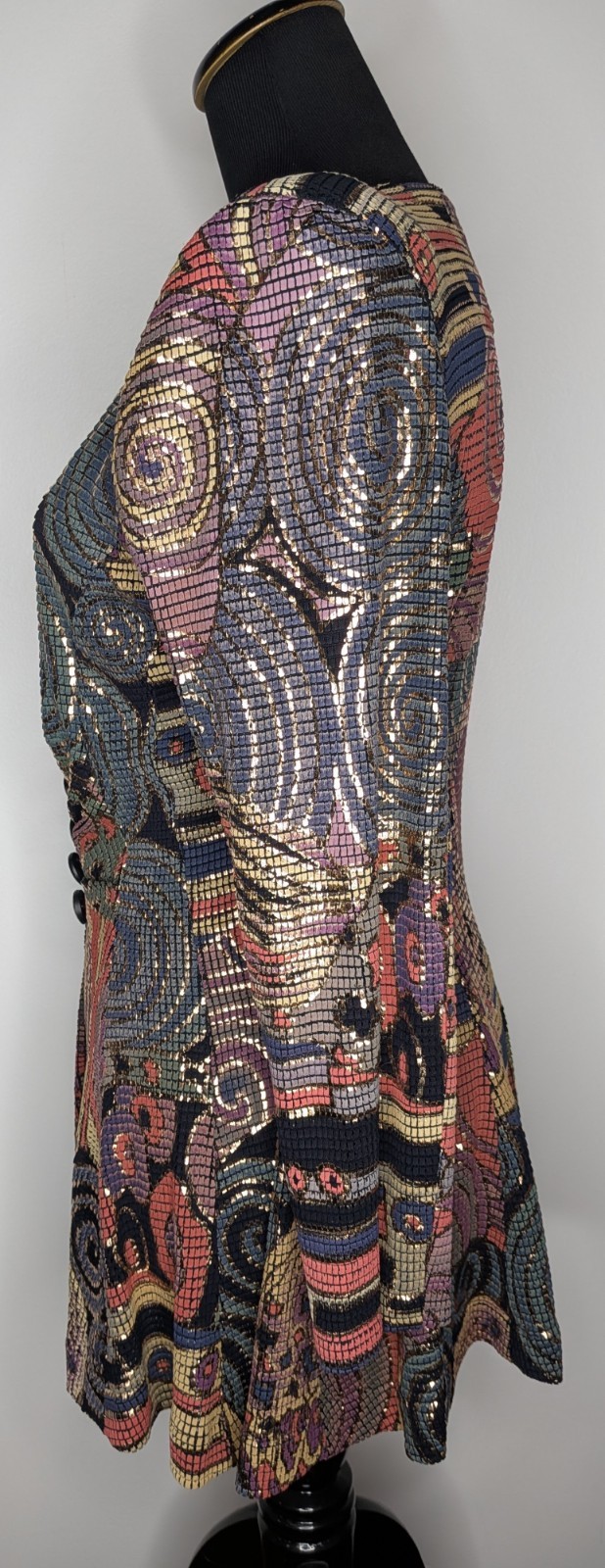 Vtg Lillie Rubin Hand Painted (?) Metallic Jacket Mosaic Pattern Spiral Petite