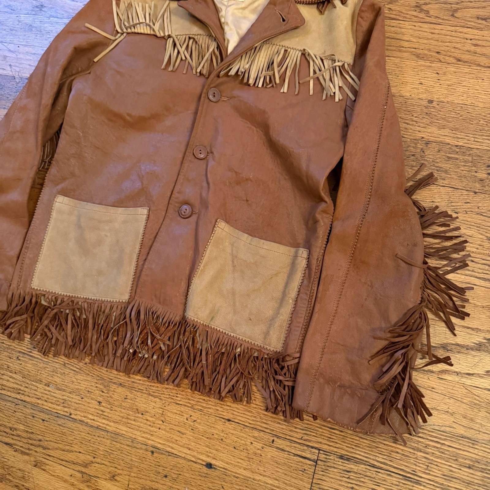 Vintage 60s 70s Western Leather Fringe Jacket Brown Tassels Boho Cowgirl