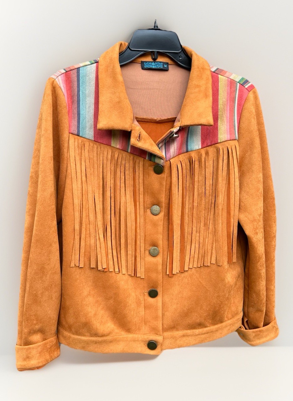 Fashion Express Western Boho Faux Suede Fringe Jacket. Festival Cowgirl Crisp