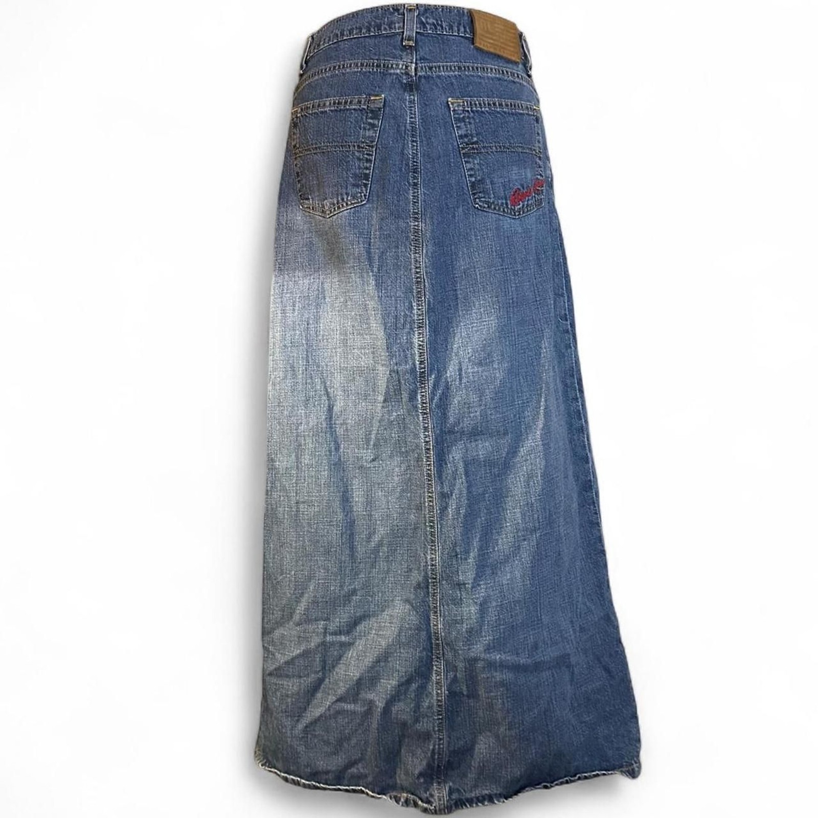 Y2K Ralph Lauren Slit Maxi Denim Skirt with Embroidered Logo Detail