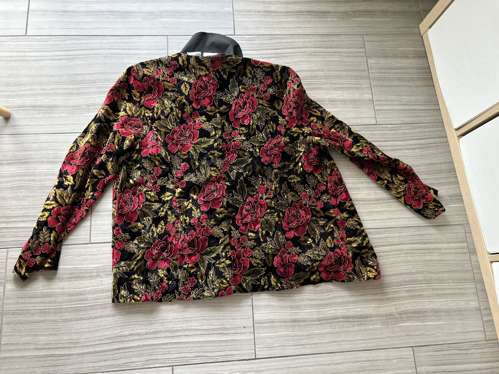 Vintage Baroque Floral Velvet Jacket Red Gold Black Tapestry Blazer Statement