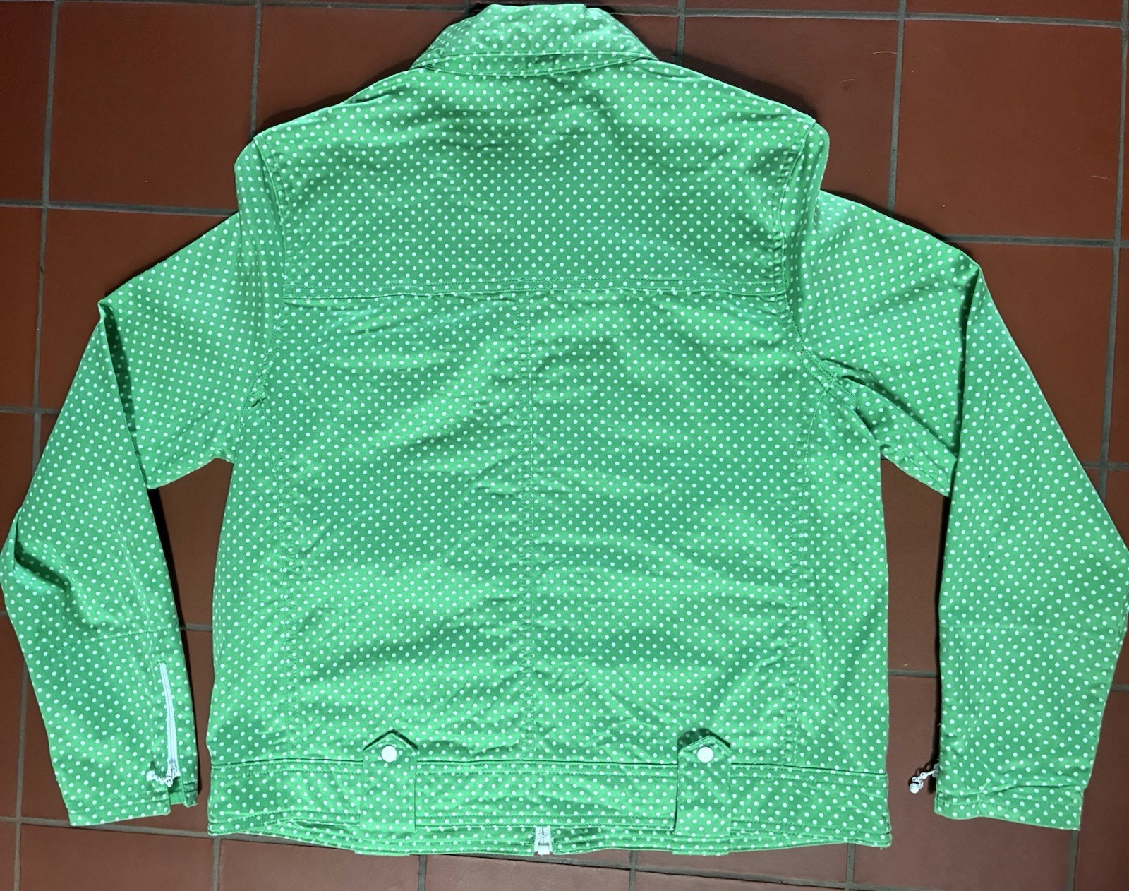 Vintage 80s 90s Blast Zip Up Bomber Jacket Green Polka Dot Petite Small