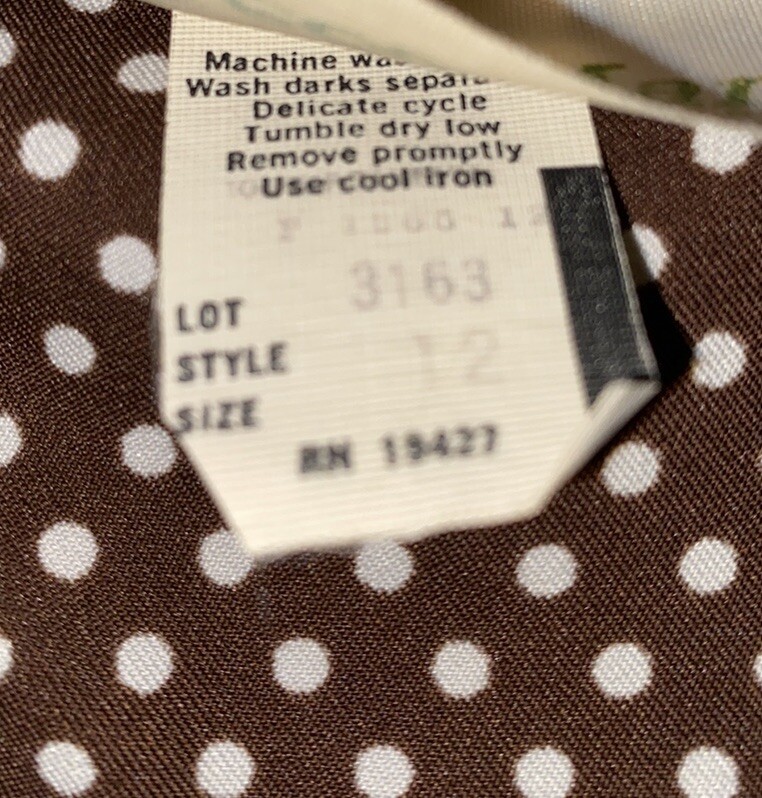 Lee Mar Blouse Women’s Vintage Size 12 Polka Dots Brown White VTG