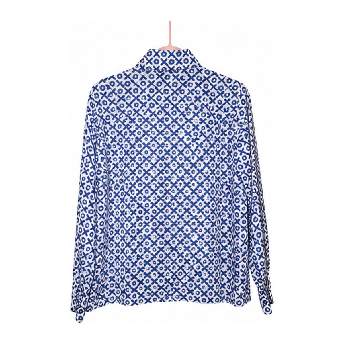 Vintage Take #1 Blouse Sz 36 Blue White Floral Mod Korea Long Sleeve Shirt
