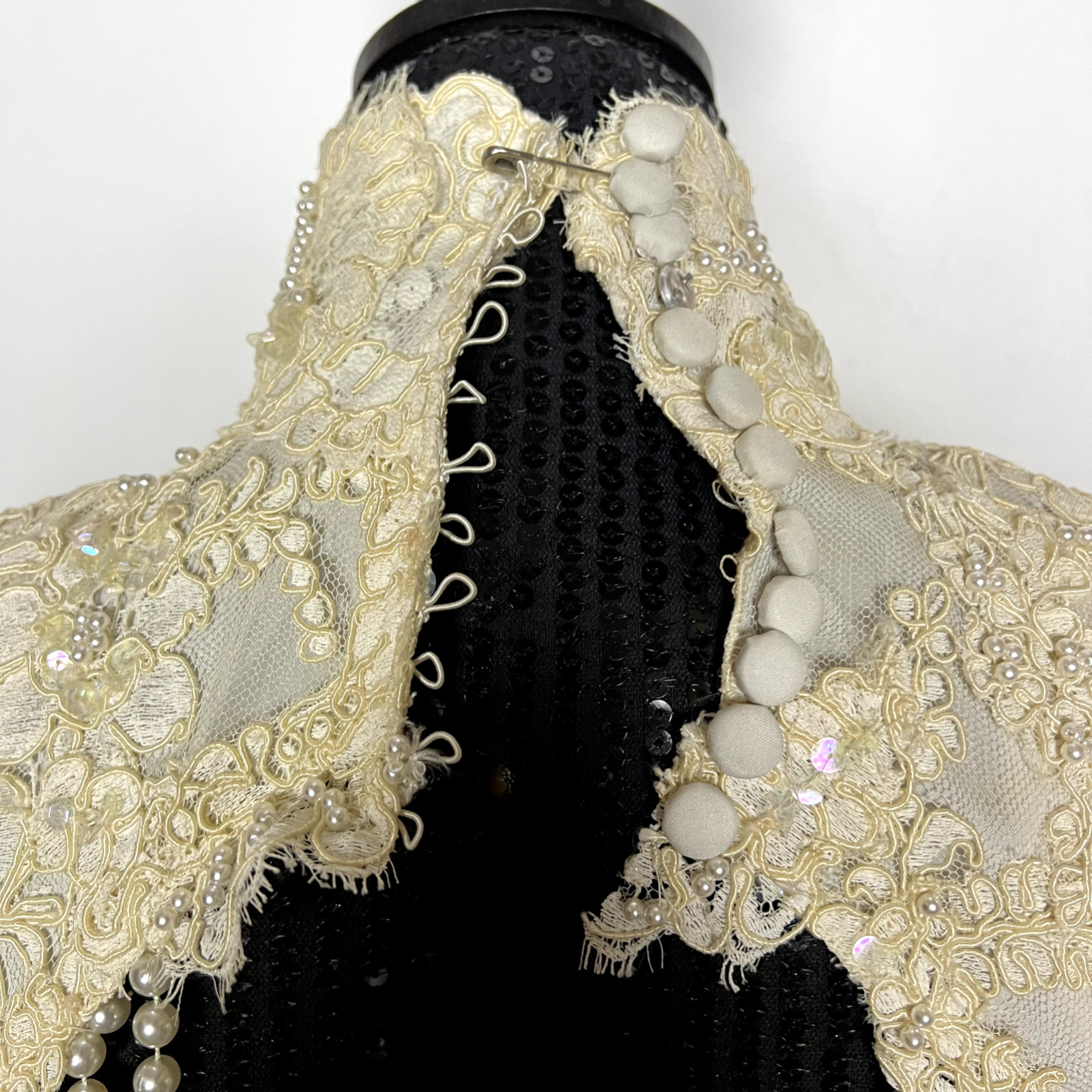 Pamela Caldwell Women Top Silk Lace Pearl Size XS S Ivory Hand made Vintage RARE