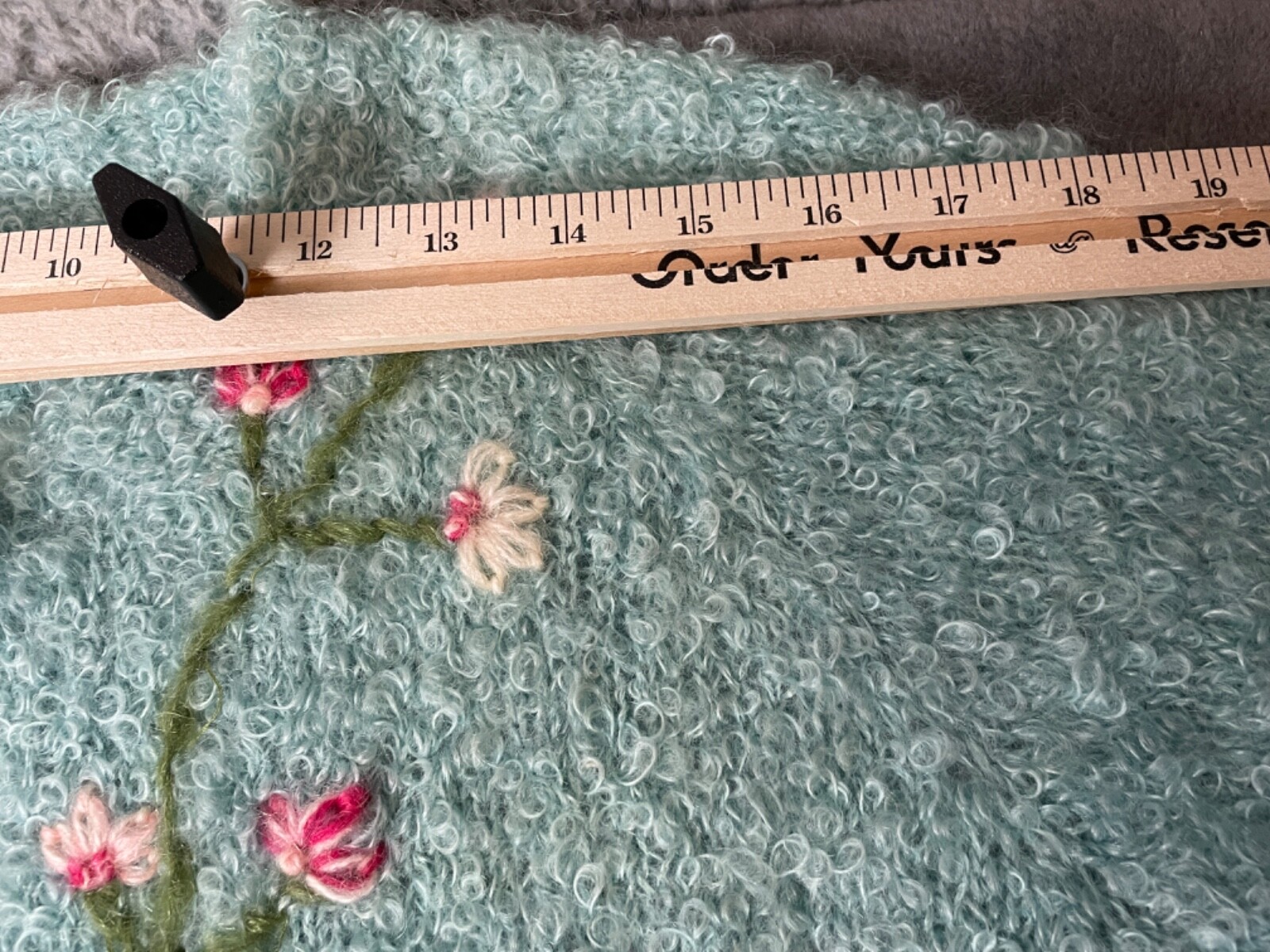VTG Artisan Made Hand Knit Cardigan Sweater Womens S/M Aqua Pink Floral Nubby