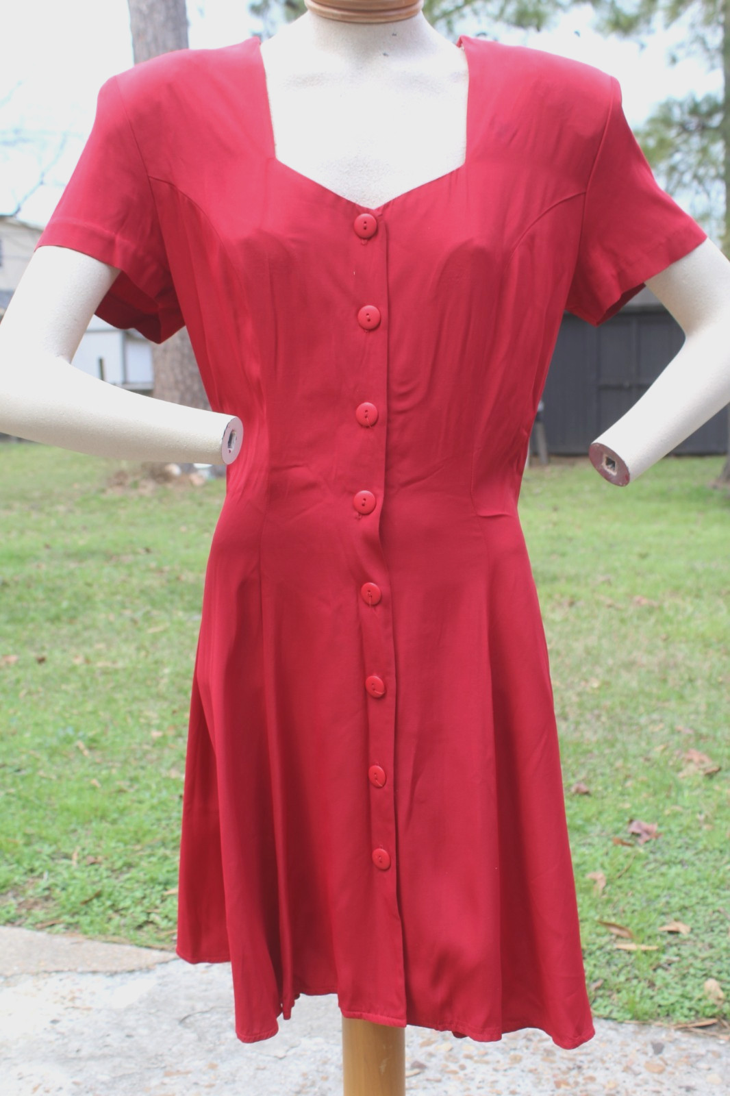 Vintage 80s 90s Deep Red Corset Back Casual Party Dress By Rampage Size Medium