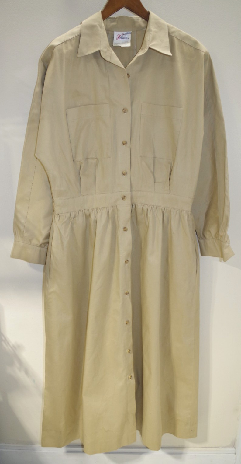 P2 NEW The Kollection 18 vintage 100% Cotton khaki tan Shirt Dress Taiwan R.O.C.