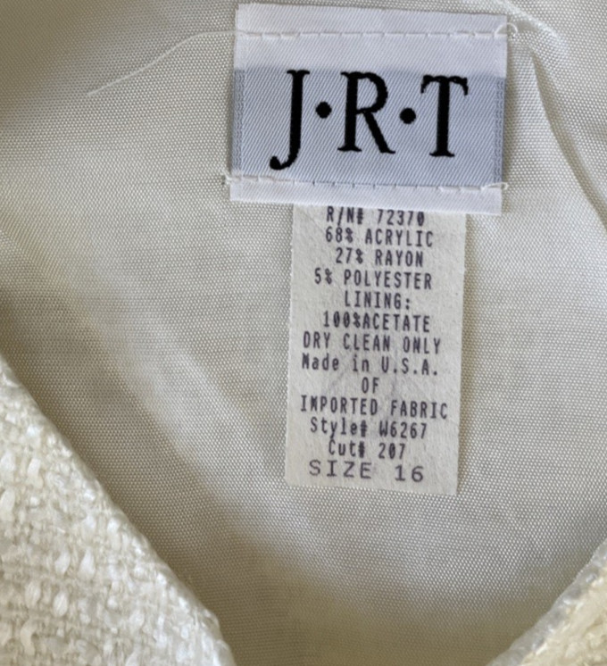 Vintage NWT White Textured JRT Sleeveless Lined Dress-Size 16