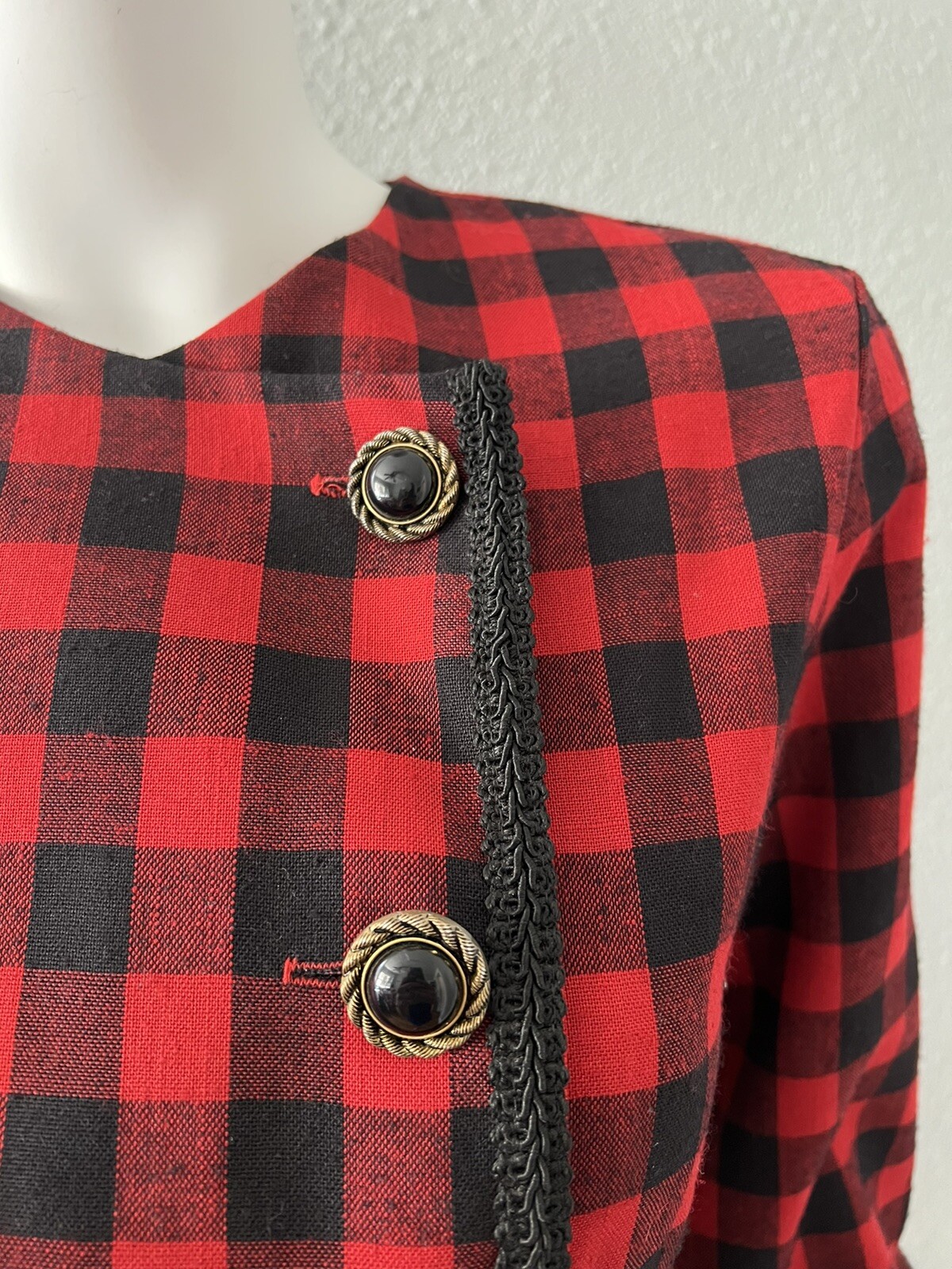 Vintage 80s Red Checkered Long Sleeve Dress