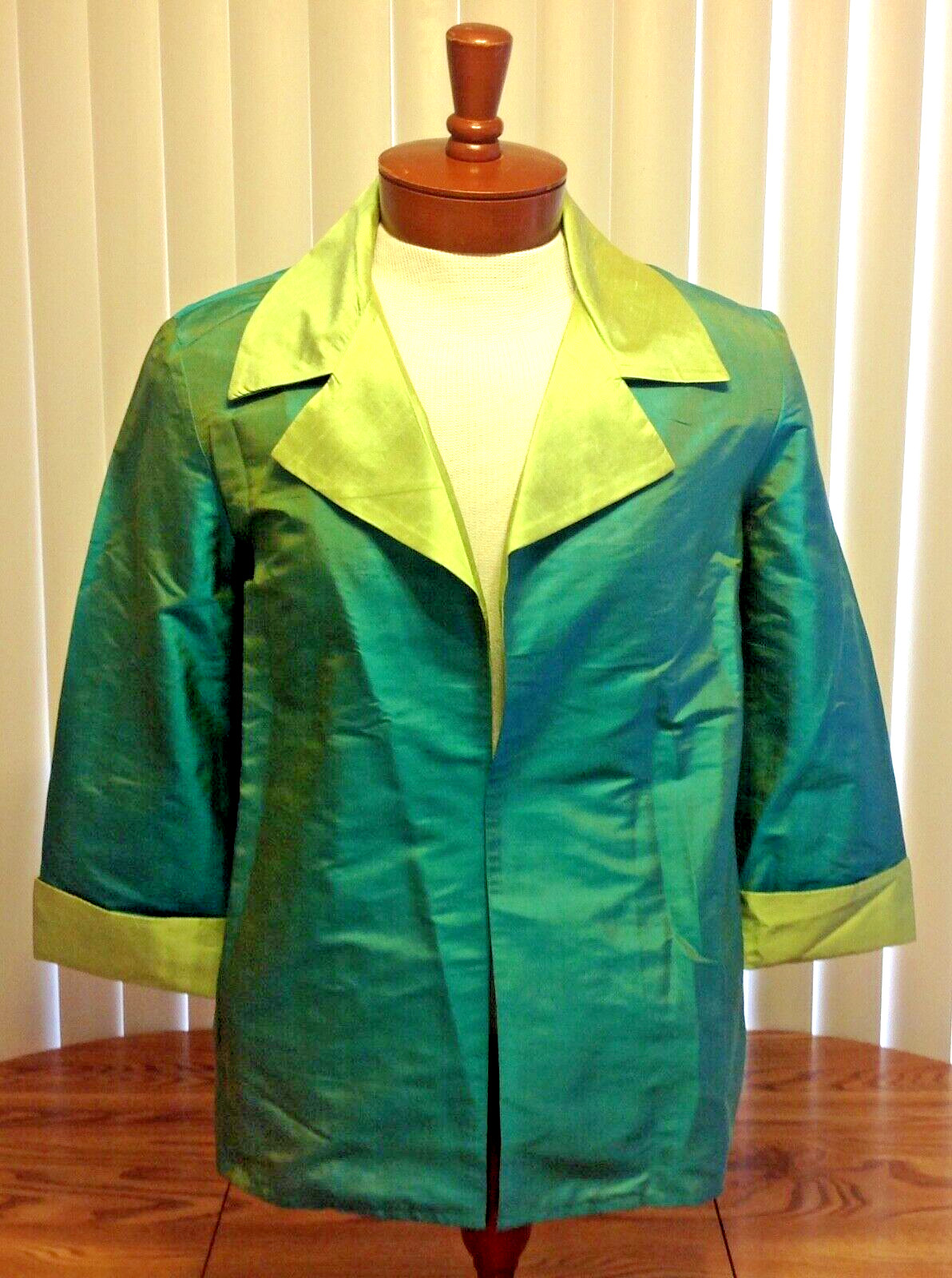Nieman Marcus Exclusive VTG Womens Silk Shirt Blazer Jacket Blue Green Small