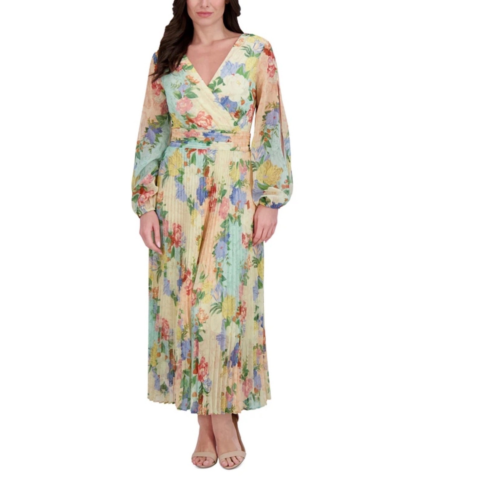 NWT Siena Floral Pleated Maxi Dress – Size 3X – Romantic Pastel Garden Print