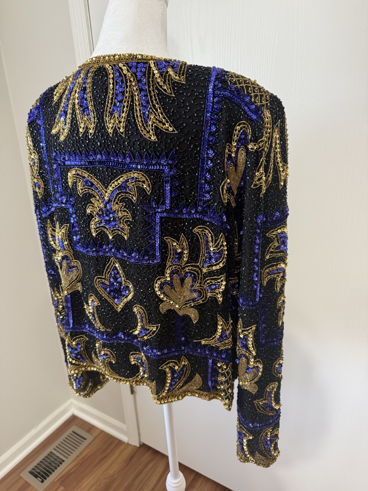 Vintage 80s Brilliante Sequin Beaded Purple and Gold Jacket Size Medium