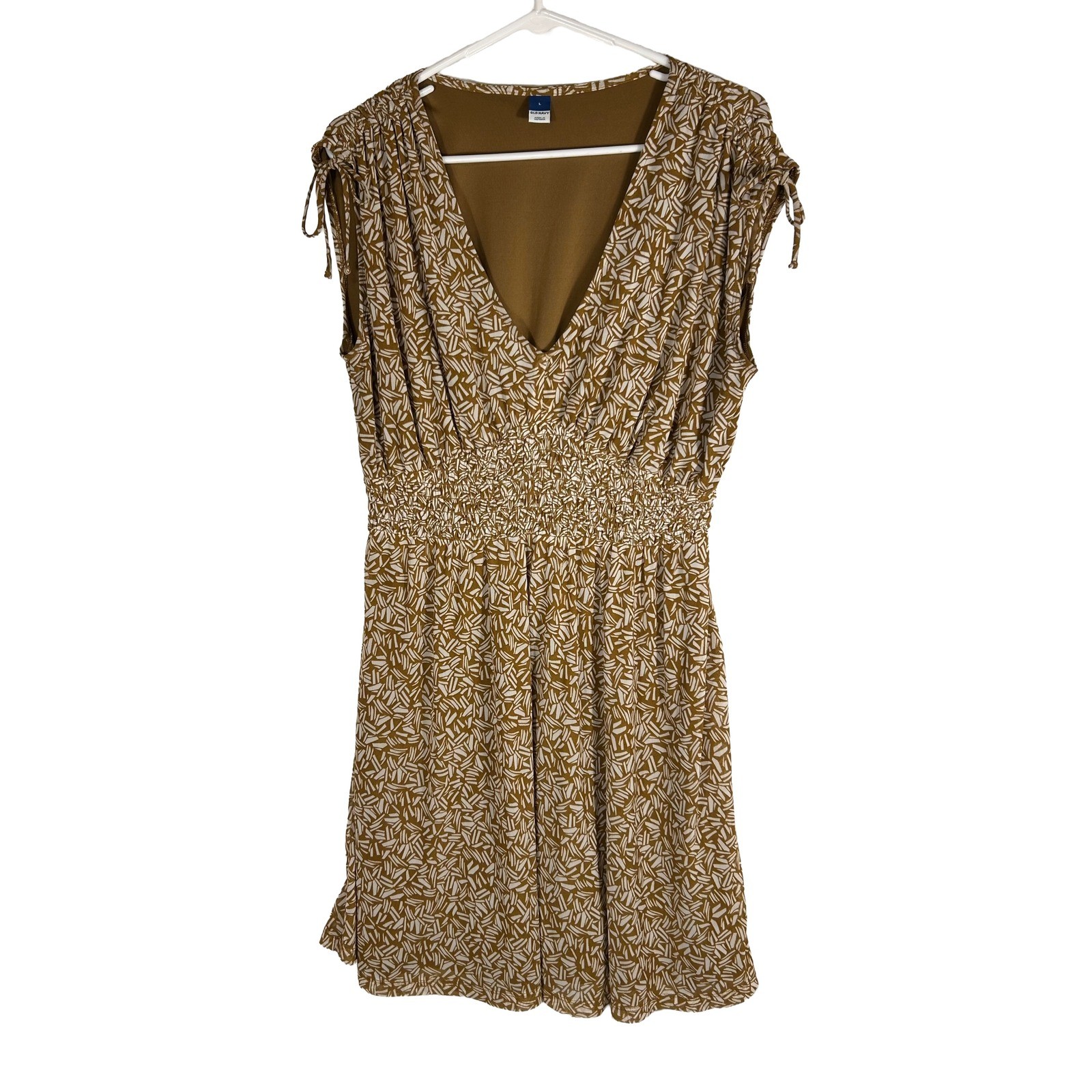 Old Navy Womens Mustard Yellow Geometric Smocked Waist V-Neck Dress Large