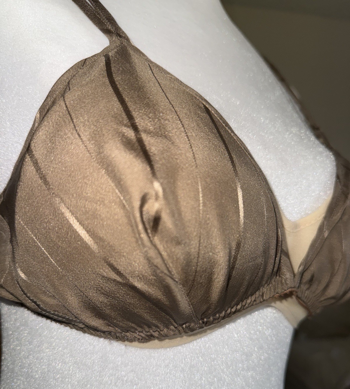 Vtg Vivine La Rinascente Bra 100% Silk M L Bralette Mocha Brown Stripe NOS