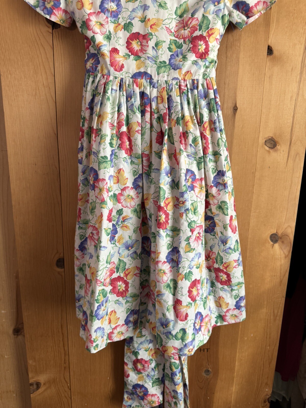1990s VTG Morning Glory EASTER PRARIE Dress Girls Sz S 7-8? Huge Bow 28/23