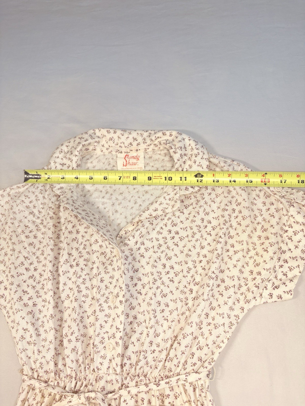 1970s SANDY SHAW Ivory Floral Dress Cottage Core USA Union Made Women’s Small