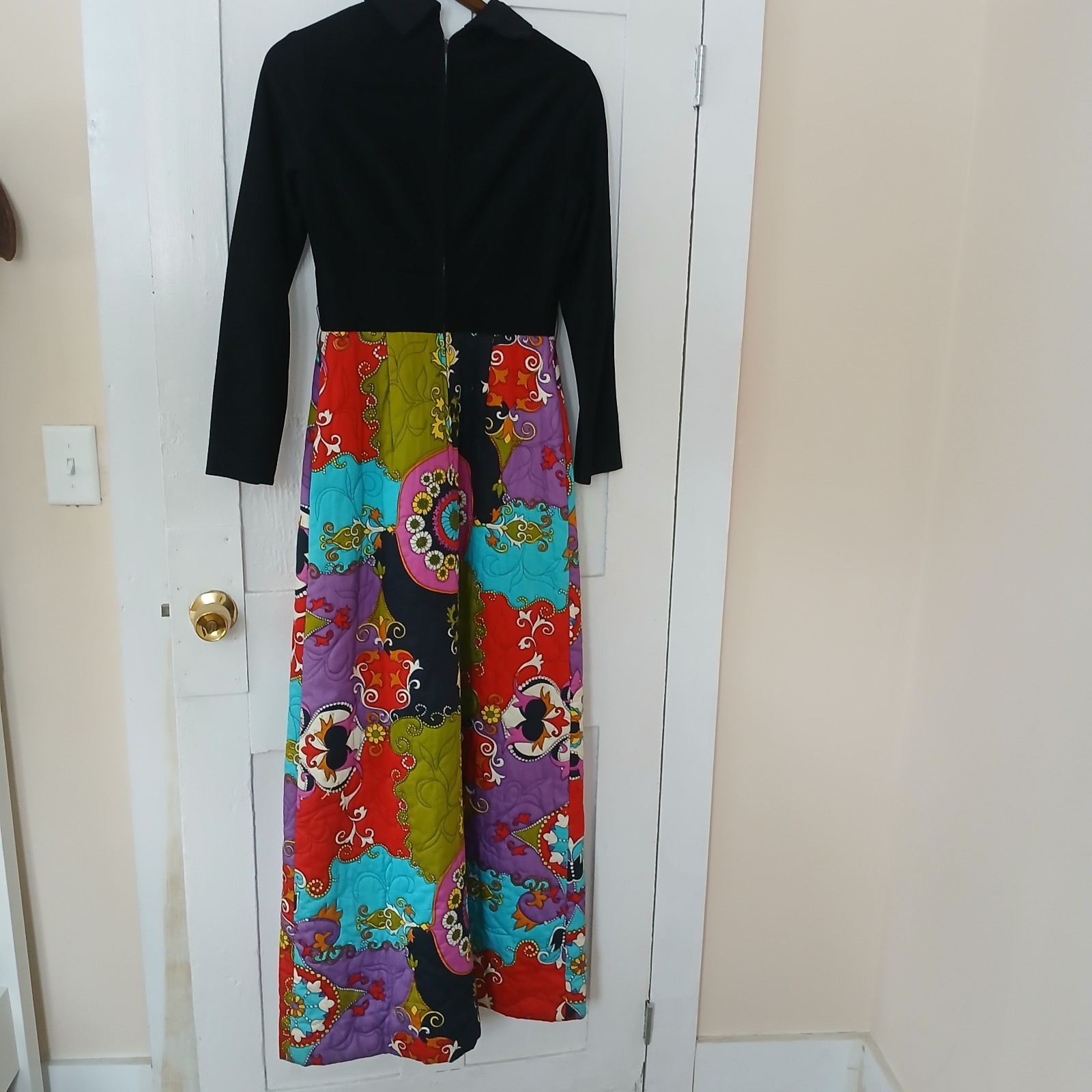 VTG DYNASTY QUILTED MULTICOLORED BEAUTIFULL LONG SLEEVE DRESS SIZE 8 READ