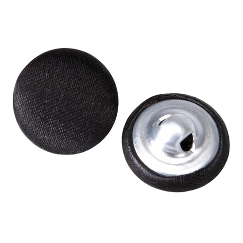 10 Pcs Satin Covered Metal Shank Buttons Cloth Buttons for Wedding 11.5mm Black
