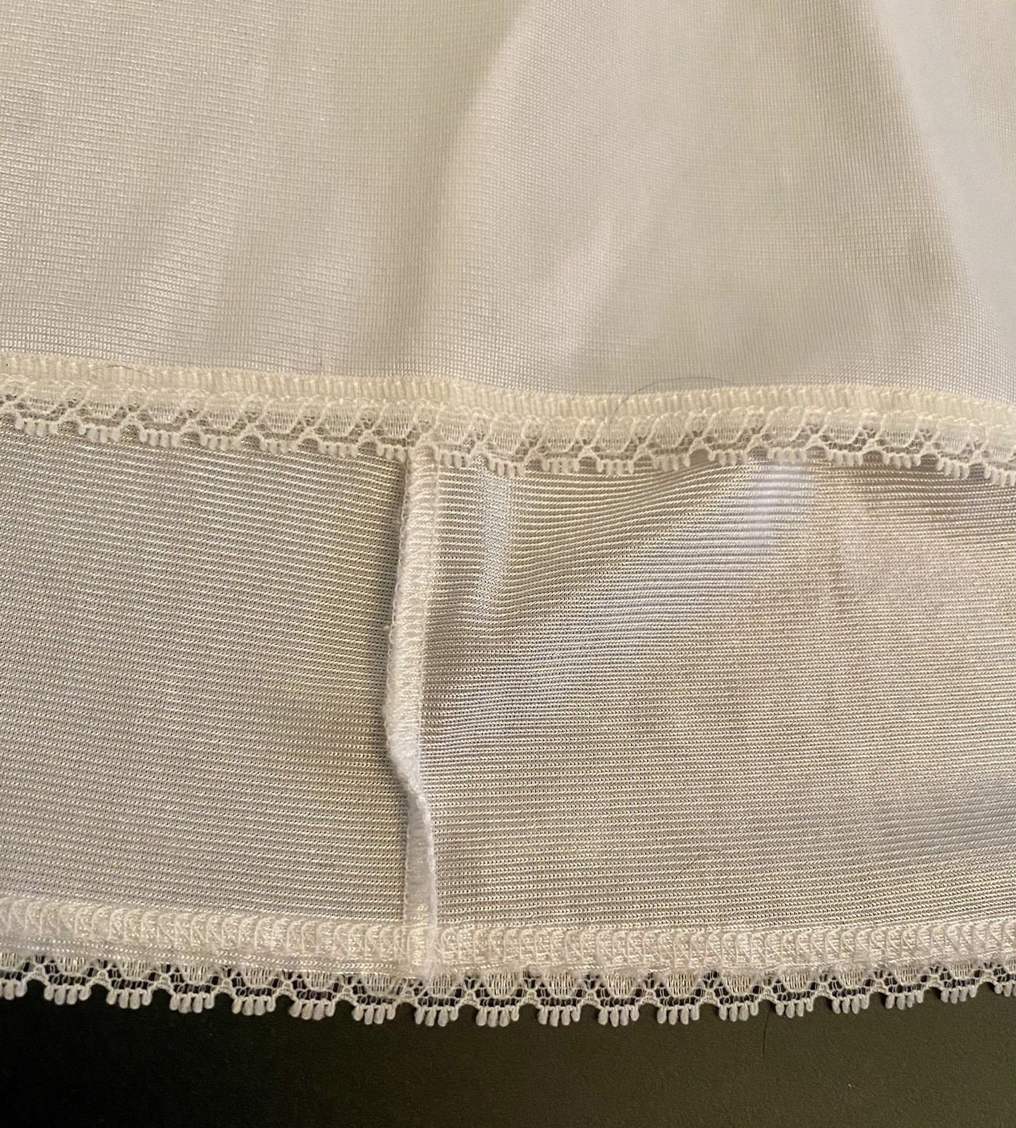 Vintage Silky White Satin Nylon and Lace Bust Full Slip Lingerie Size 38 V-Neck