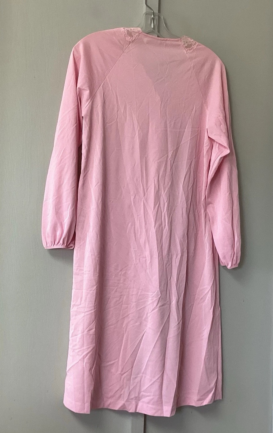 Vintage 70’s Pink Night Gown Ruffle Button Sissy Large Button Down Long Sleeve