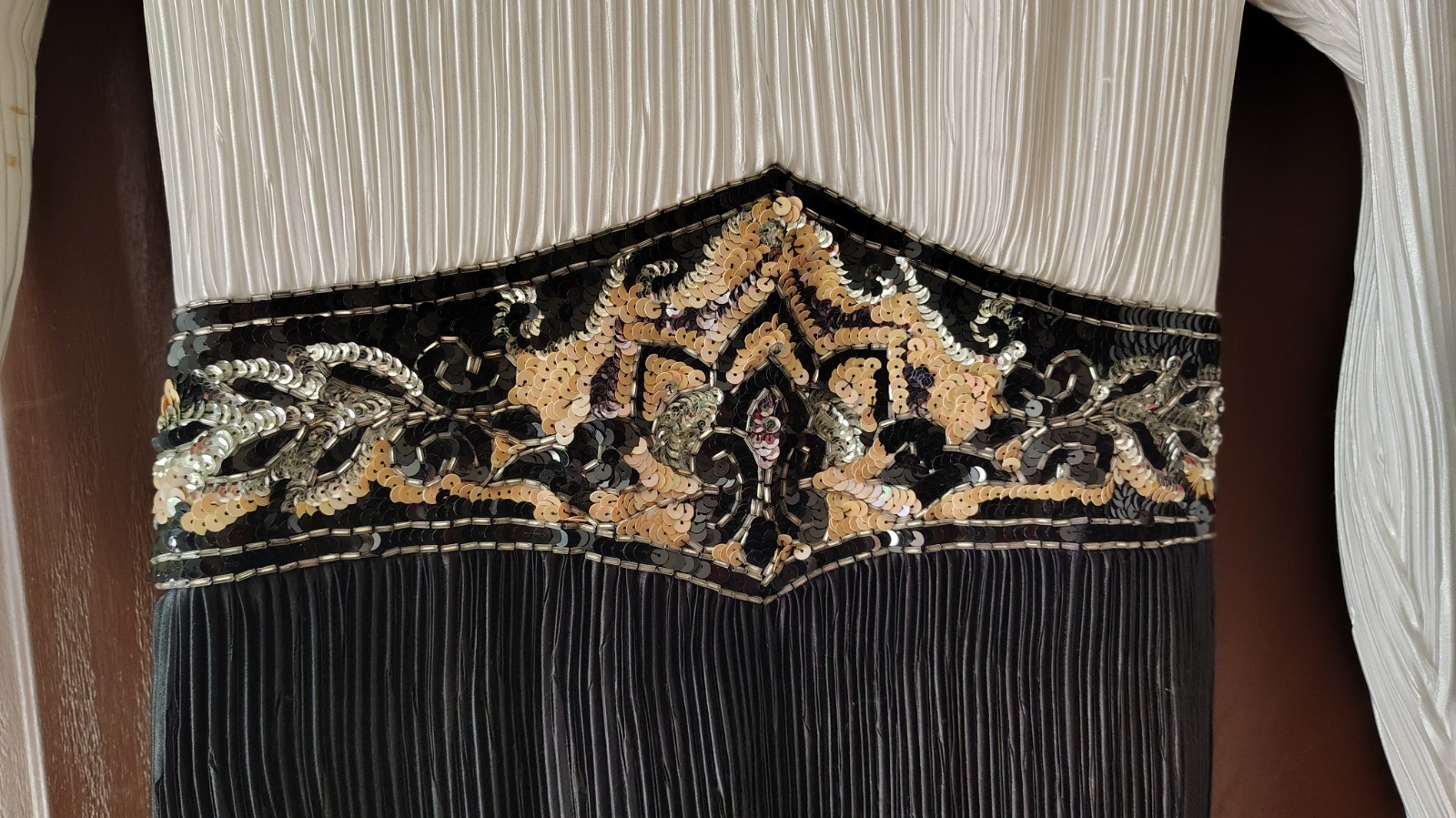 Vtg Nuit Plisse Black White Sequin Belt Cocktail Party Formal Dress Sz 4 ILGWU