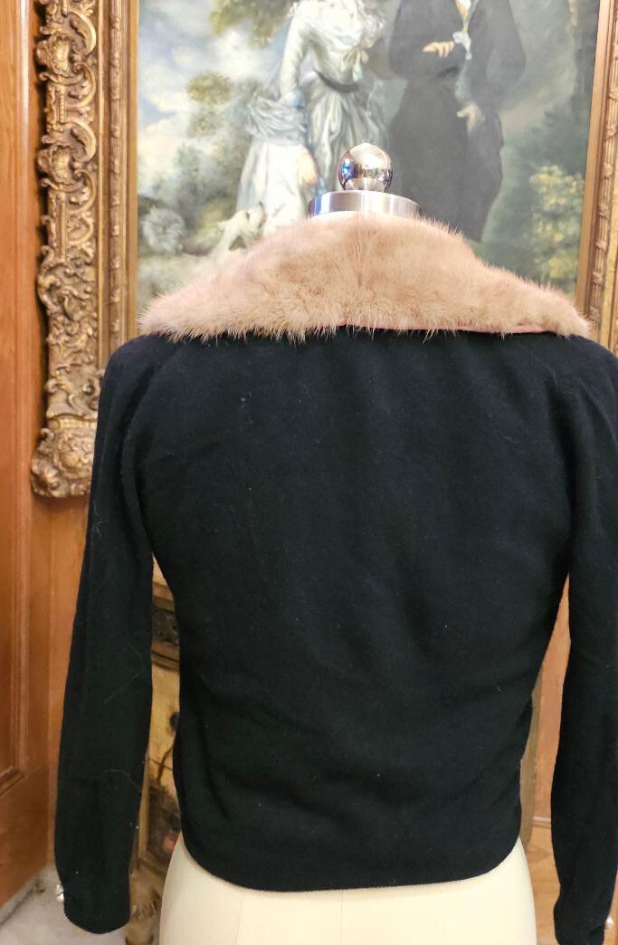 VINTAGE STYLED BY KHANDUR CASHMERE & MINK EVENING SWEATER PEARL RHINESTONE CLASP