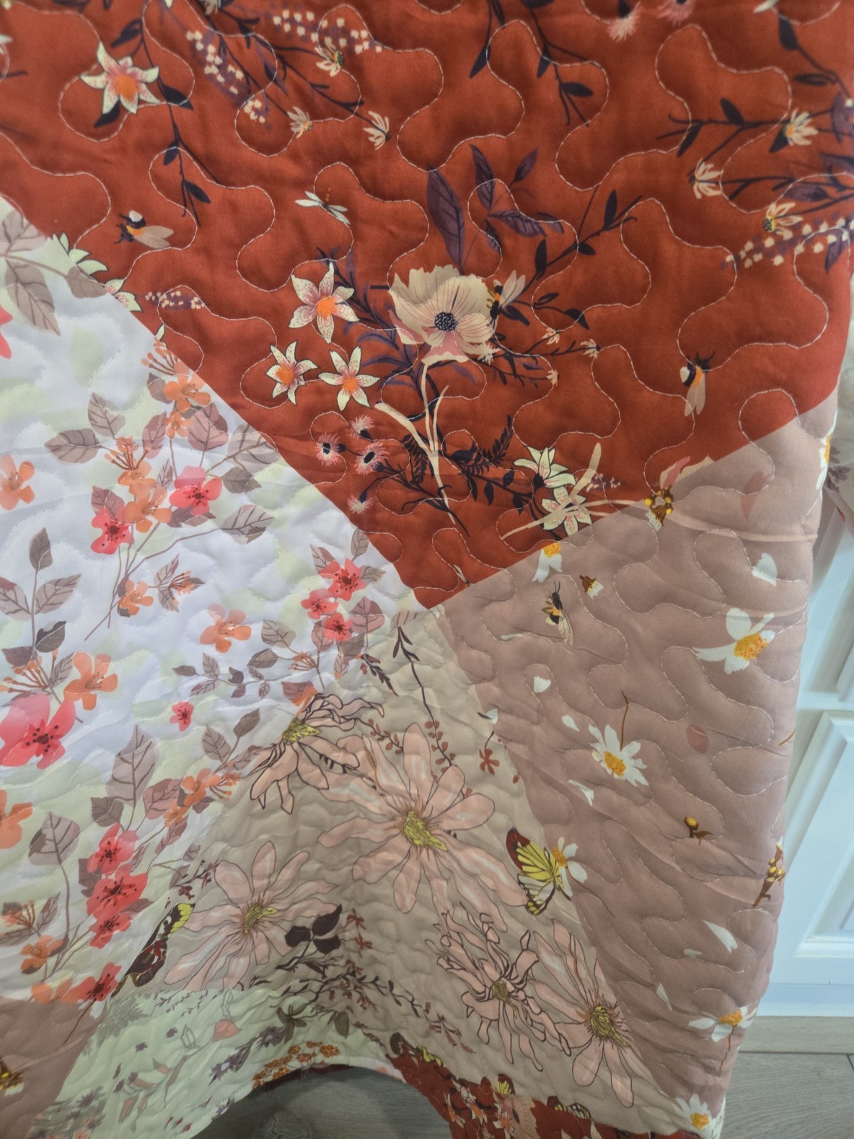 VTG Handmade Quilt Kimono Coat Jacket Floral Patchwork Print Cottagecore EUC
