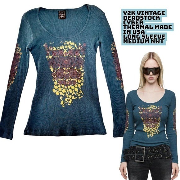 💎 NWT Vintage Y2K Cyber Grunge Thermal Tattoo Top – Medium