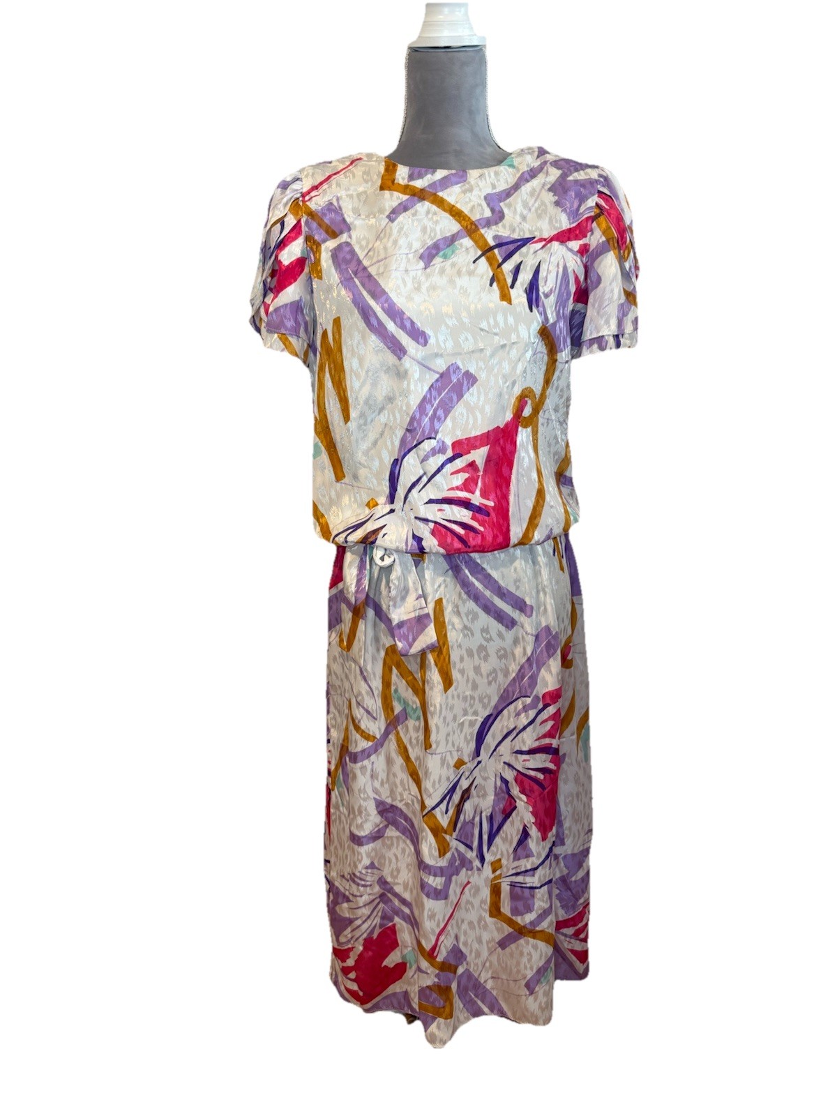 Vintage 80s Silky Flowy Floral Polyester Midi Dress Sz 10 Career Golden Girls