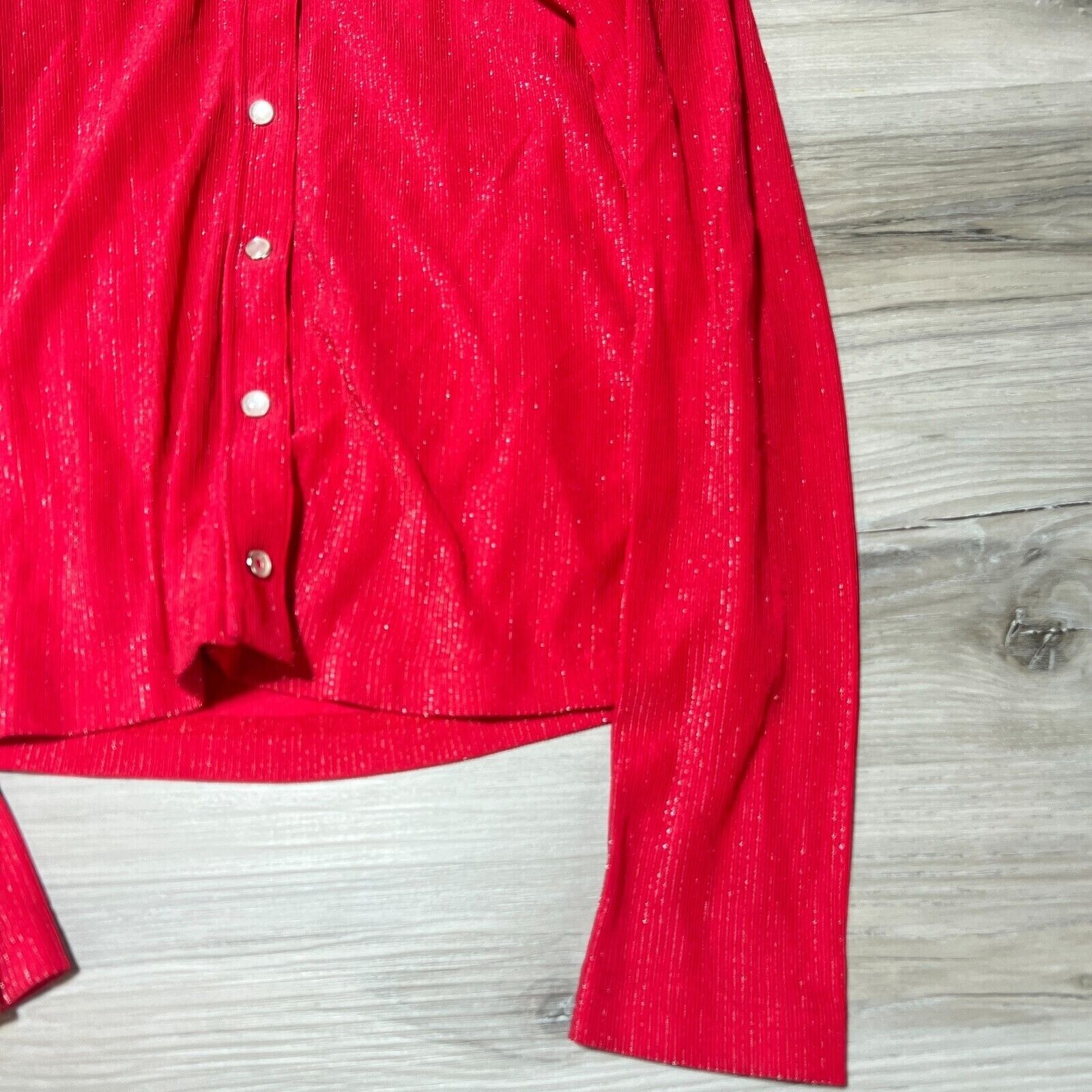 Vintage La Belle Fashions Long Sleeve Button Front Shirt Collared Shiny 90s